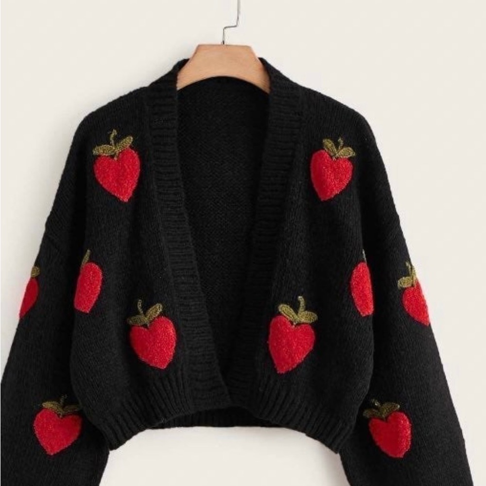 Black Cardigan With Strawberries Size 3X